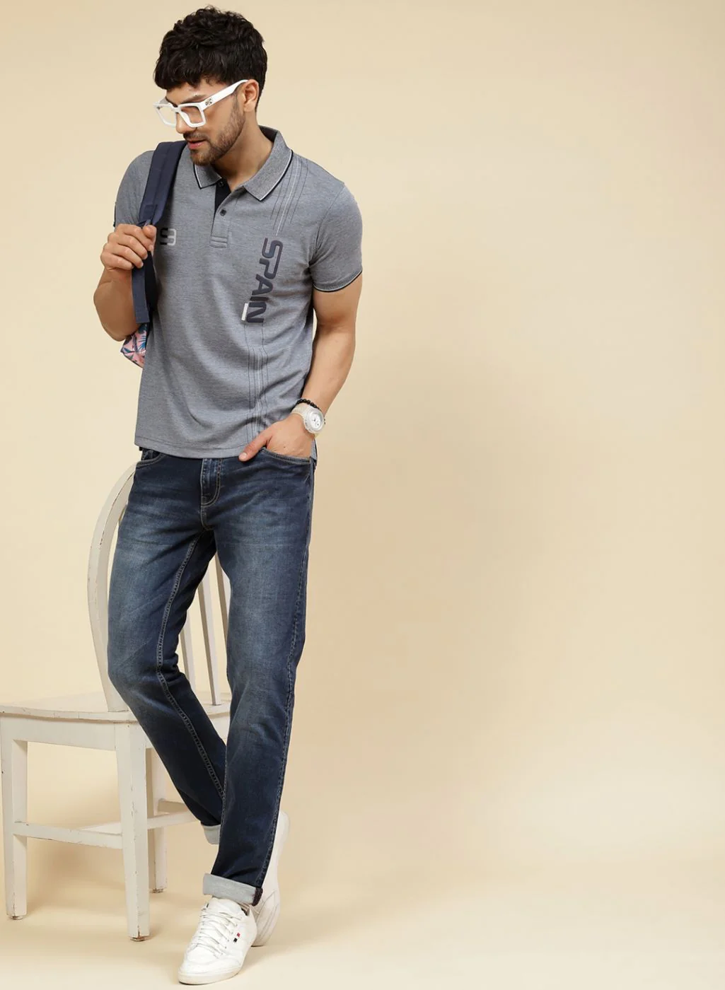 Men NAvy Blue Printed T-Shirt - Image 2
