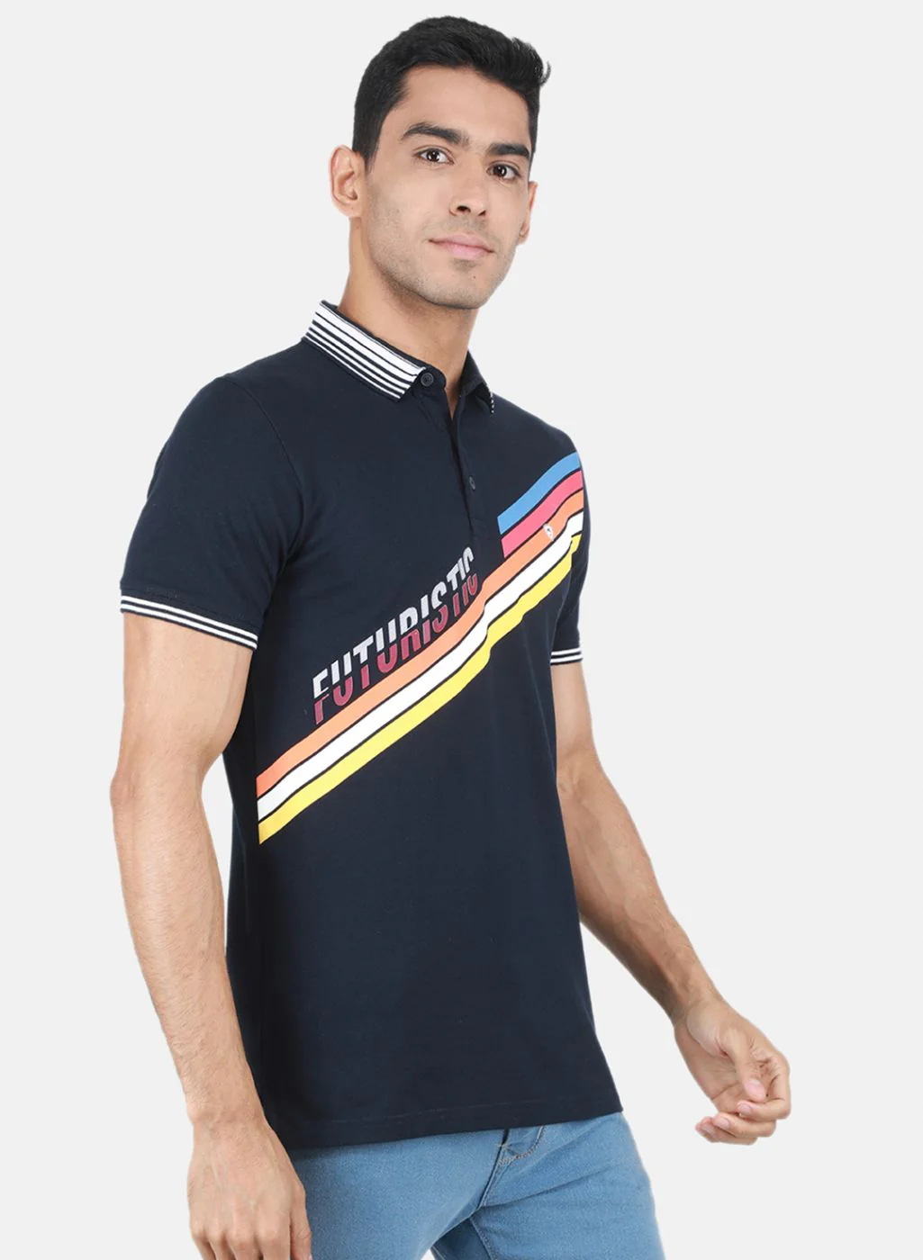 Men NAvy Blue Printed T-Shirt - Image 6