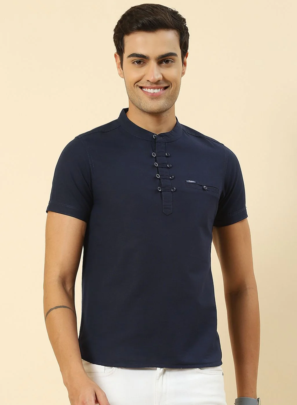 Men NAvy Blue Printed T-Shirt - Image 2