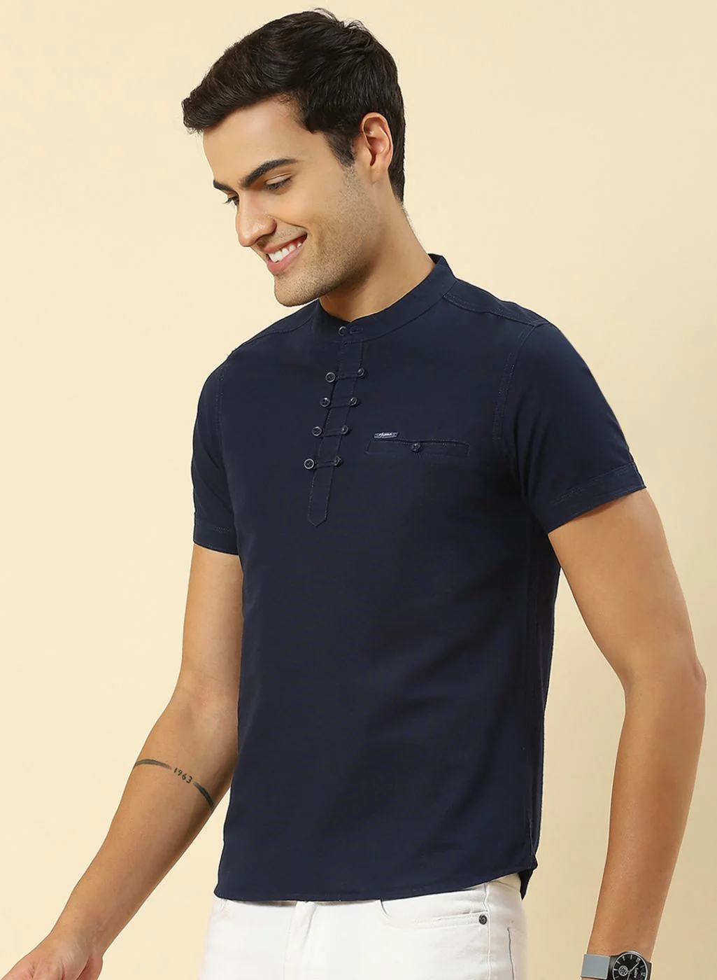 Men NAvy Blue Printed T-Shirt - Image 3