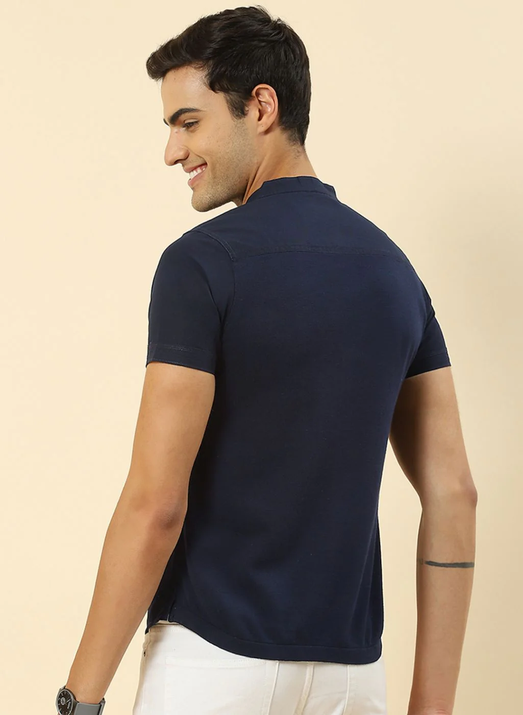 Men NAvy Blue Printed T-Shirt - Image 5