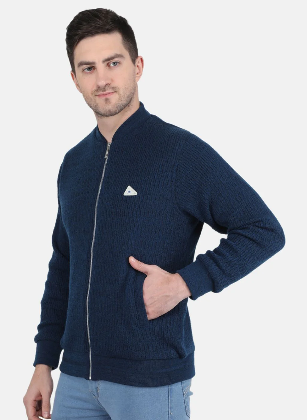 Men NAvy Blue Self Design Jacket - Image 2