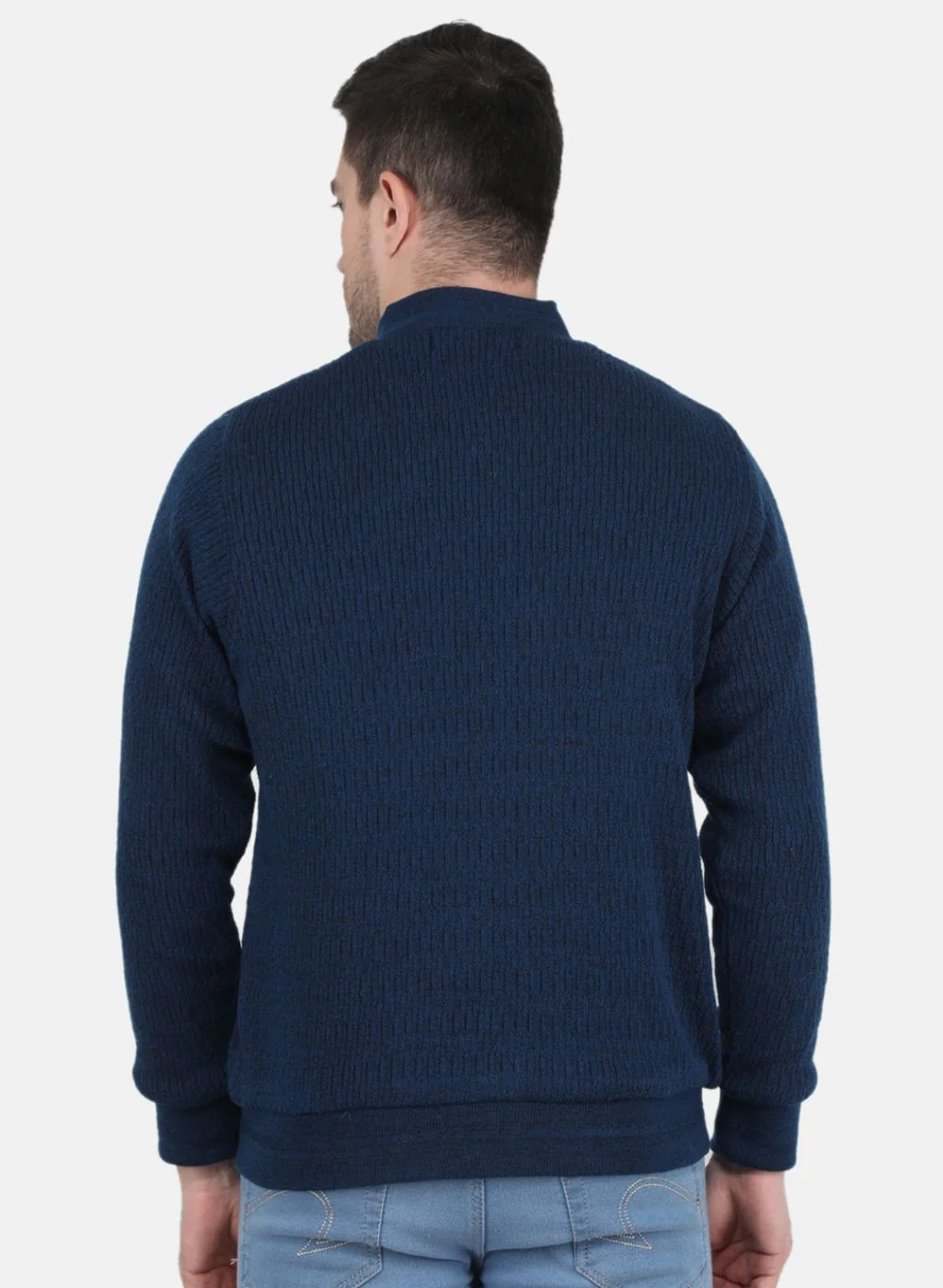 Men NAvy Blue Self Design Jacket - Image 3