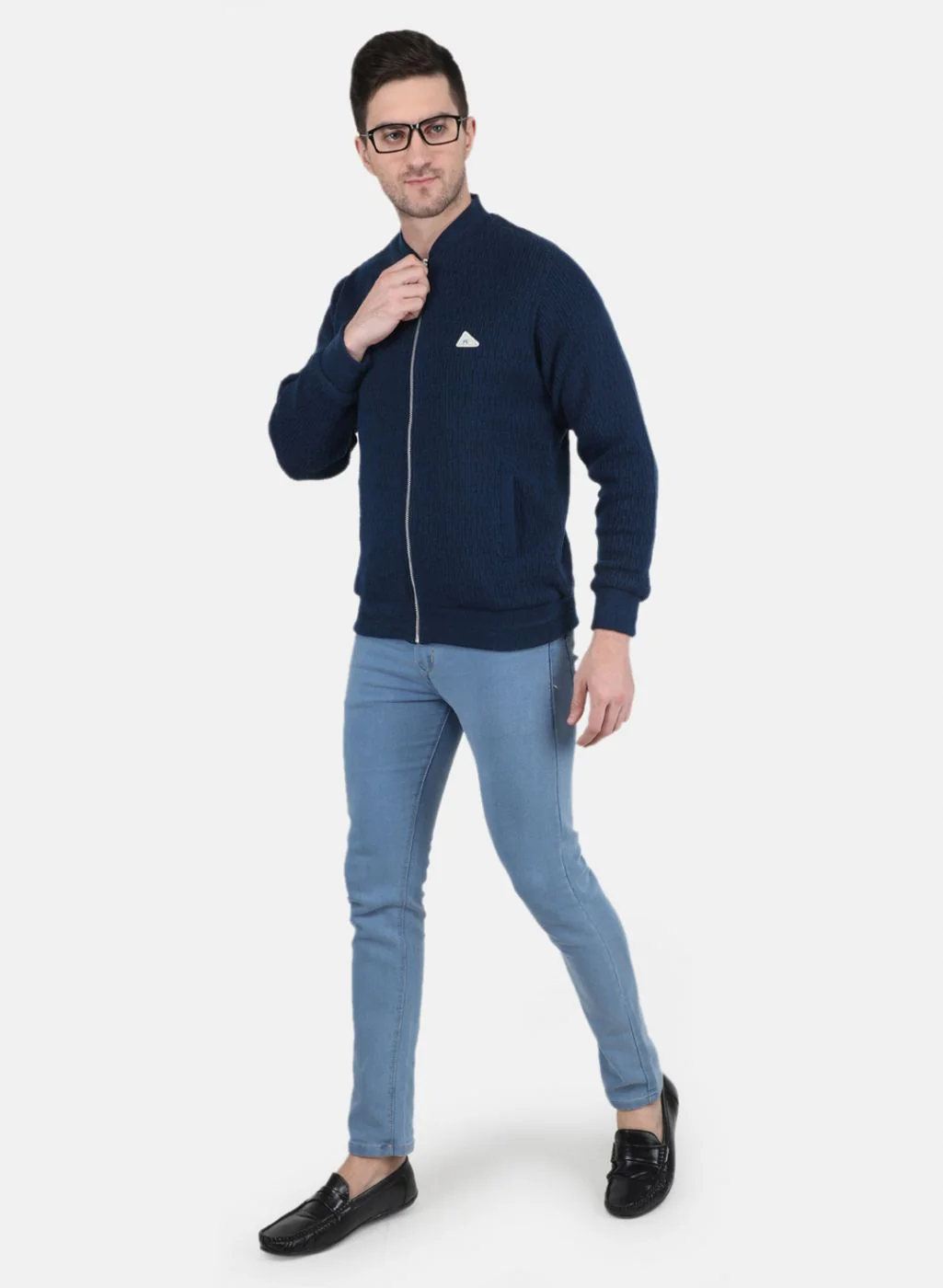 Men NAvy Blue Self Design Jacket - Image 4