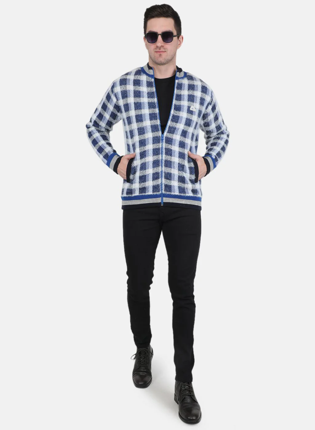 Men NAvy Blue Self Design Jacket - Image 4