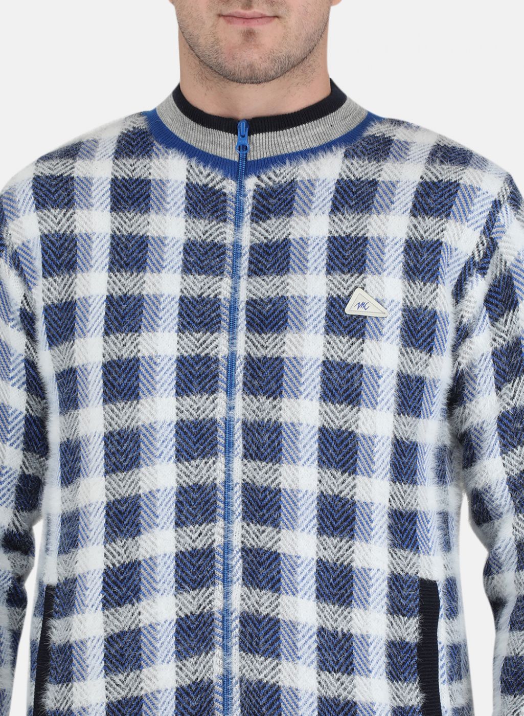Men NAvy Blue Self Design Jacket - Image 5