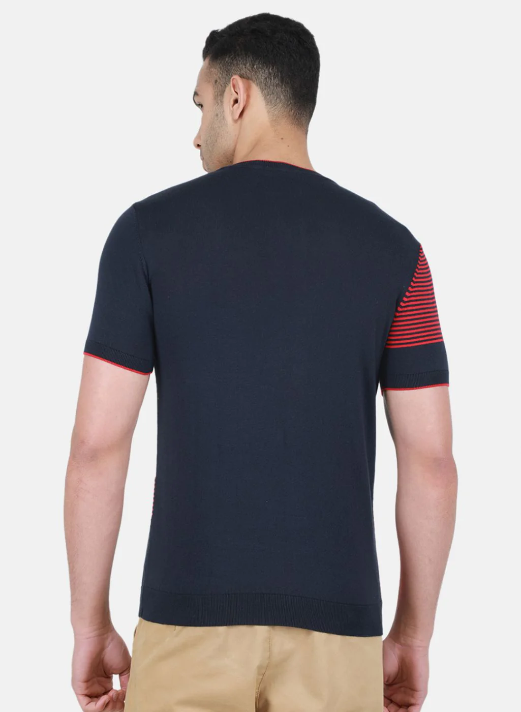 Men NAvy Blue Self Design T-Shirt - Image 3