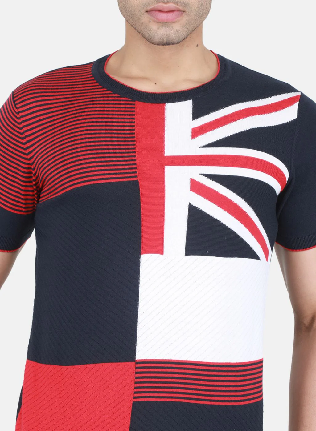 Men NAvy Blue Self Design T-Shirt - Image 5