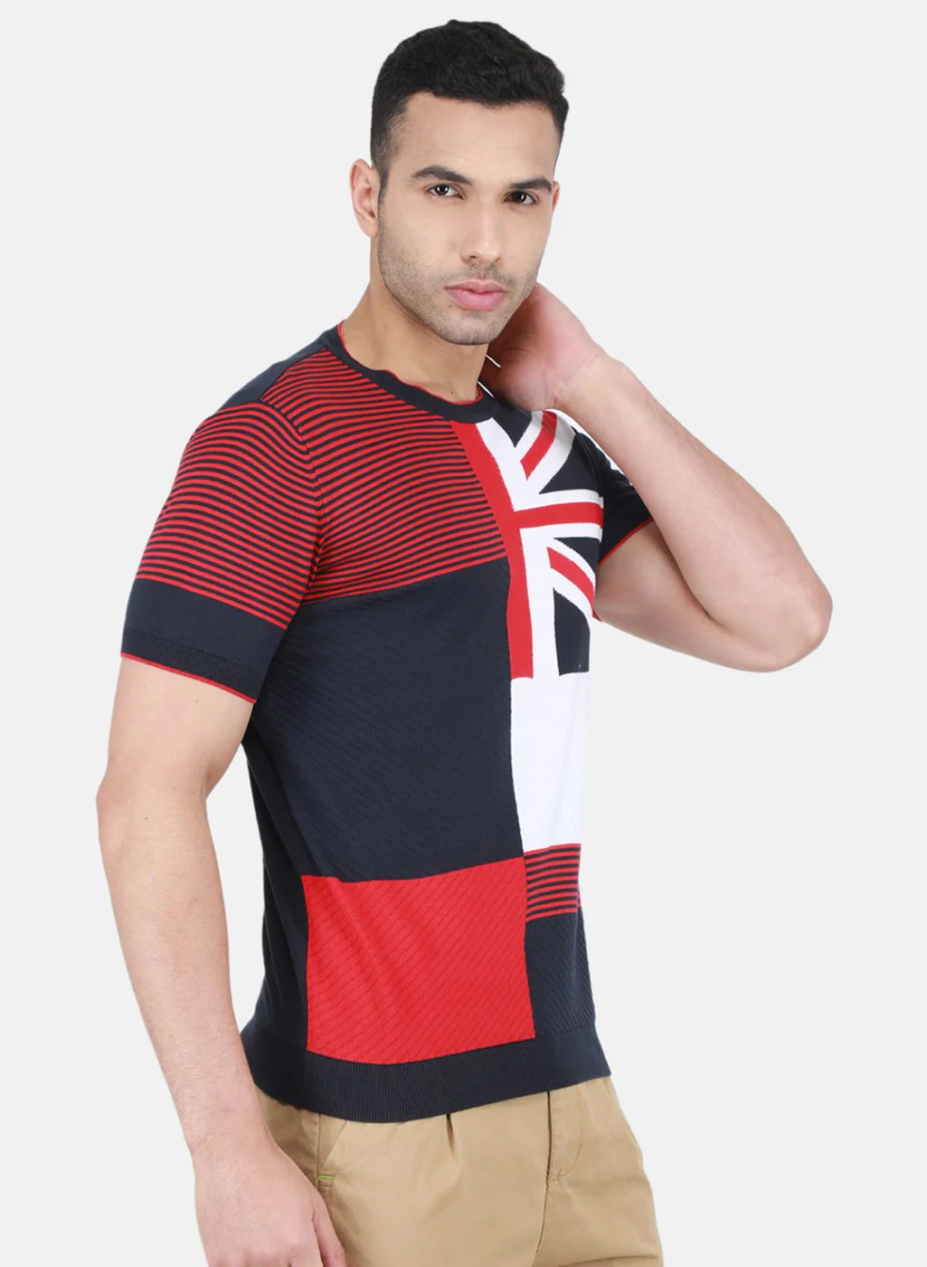 Men NAvy Blue Self Design T-Shirt - Image 6