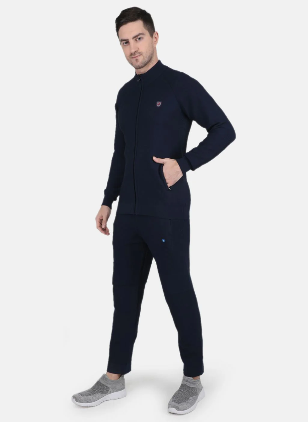 Men NAvy Blue Self Design Tracksuit - Image 2