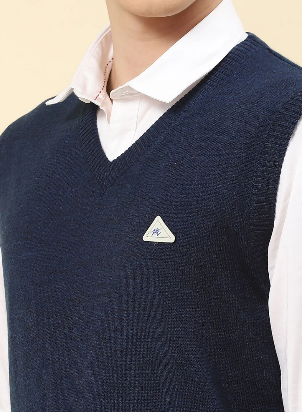 Men NAvy Blue Solid Blend wool Sweater - Image 6