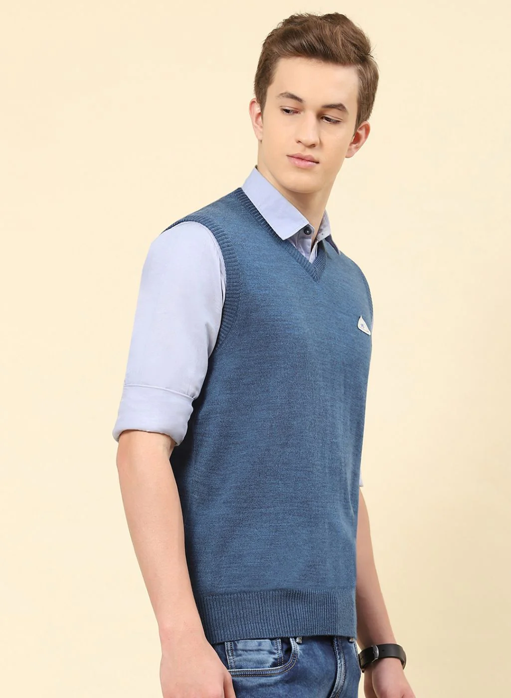 Men NAvy Blue Solid Blend wool Sweater - Image 4