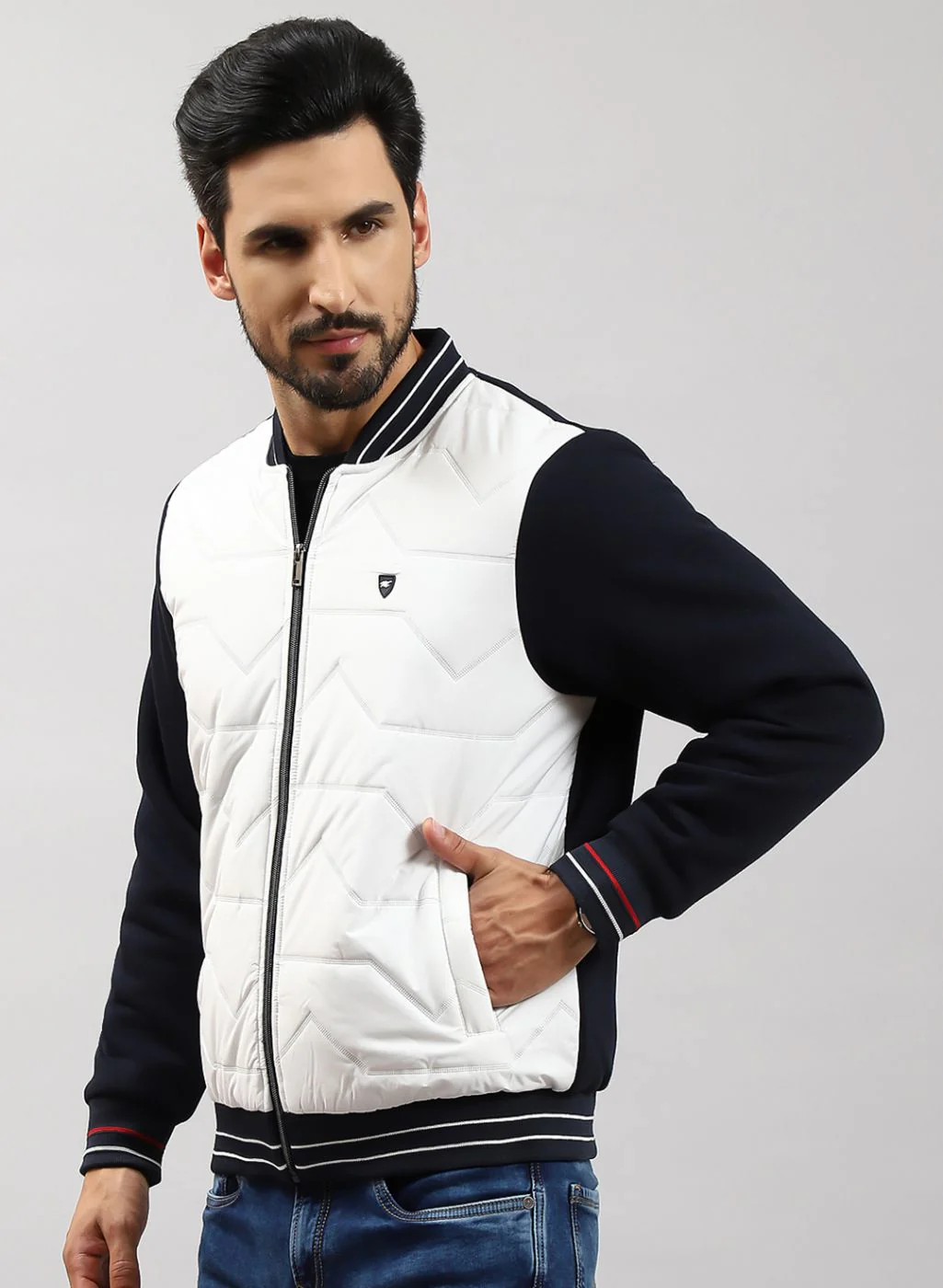 Men NAvy Blue Solid Cotton Blend Jacket - Image 3