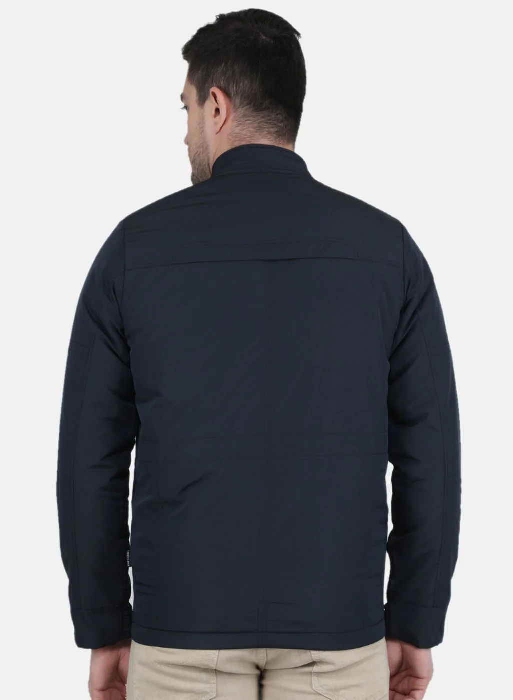 Men NAvy Blue Solid Jacket - Image 3