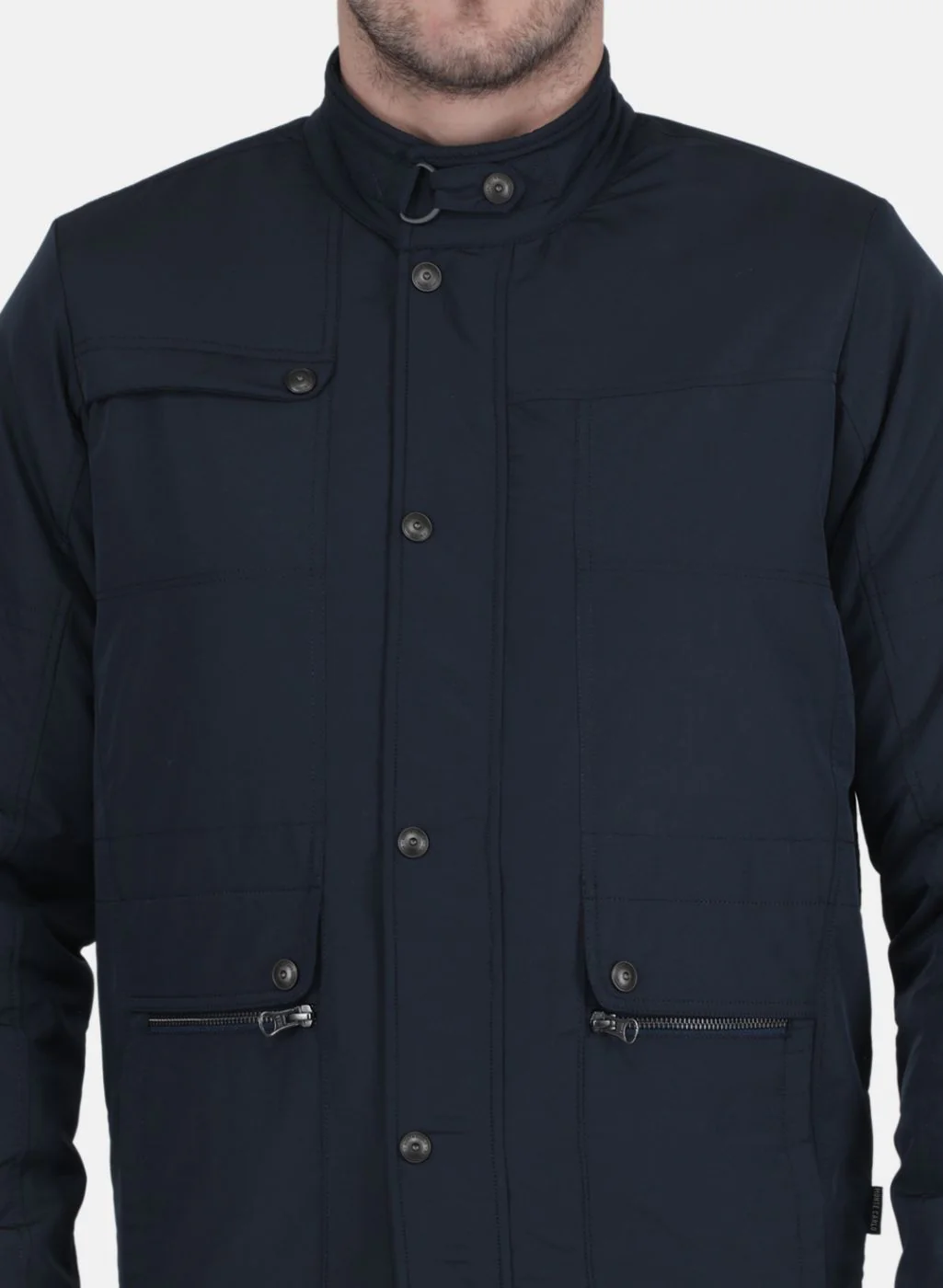 Men NAvy Blue Solid Jacket - Image 5