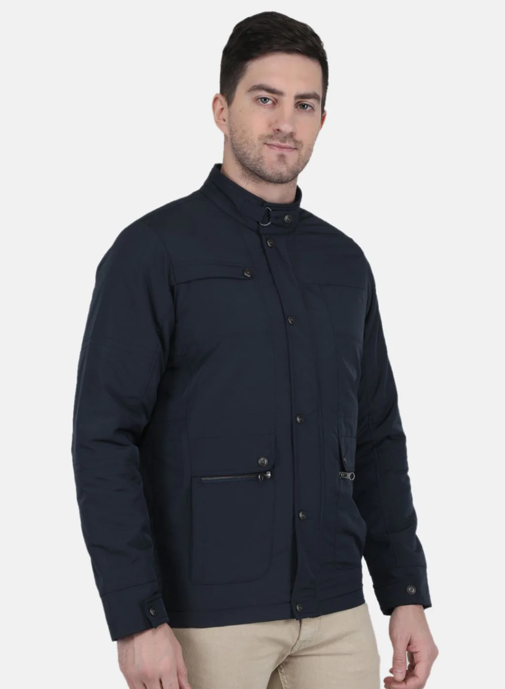 Men NAvy Blue Solid Jacket - Image 6