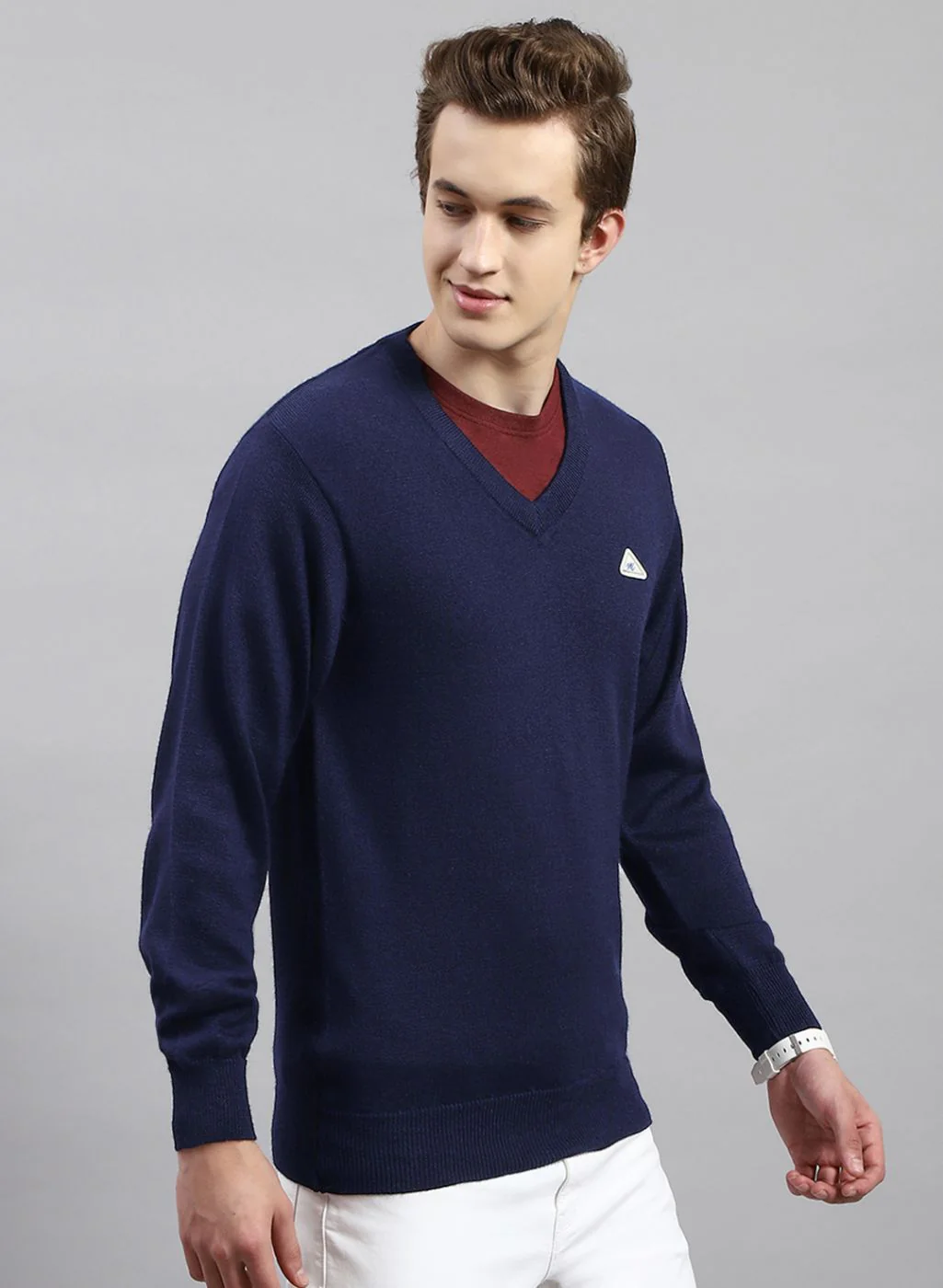 Men NAvy Blue Solid Pure wool Pullover - Image 4