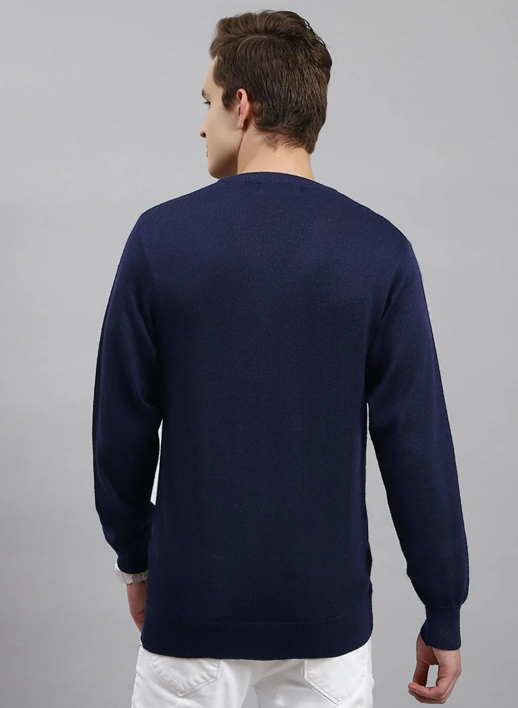 Men NAvy Blue Solid Pure wool Pullover - Image 5