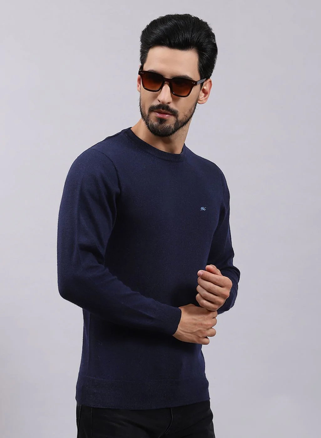 Men NAvy Blue Solid Pure wool Pullover - Image 4