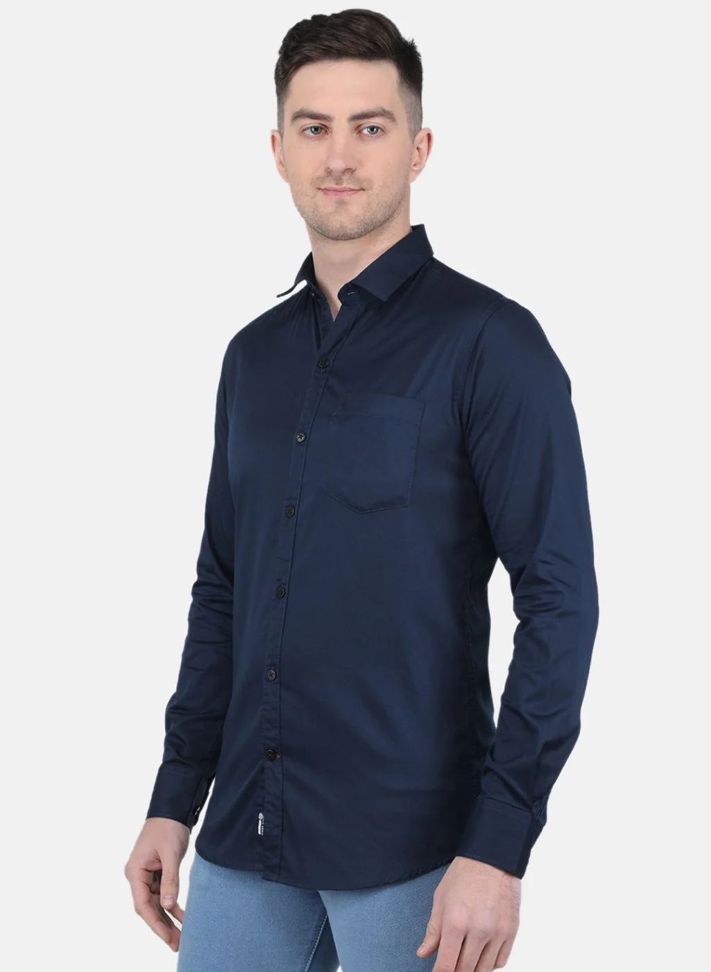 Men NAvy Blue Solid Shirt - Image 2