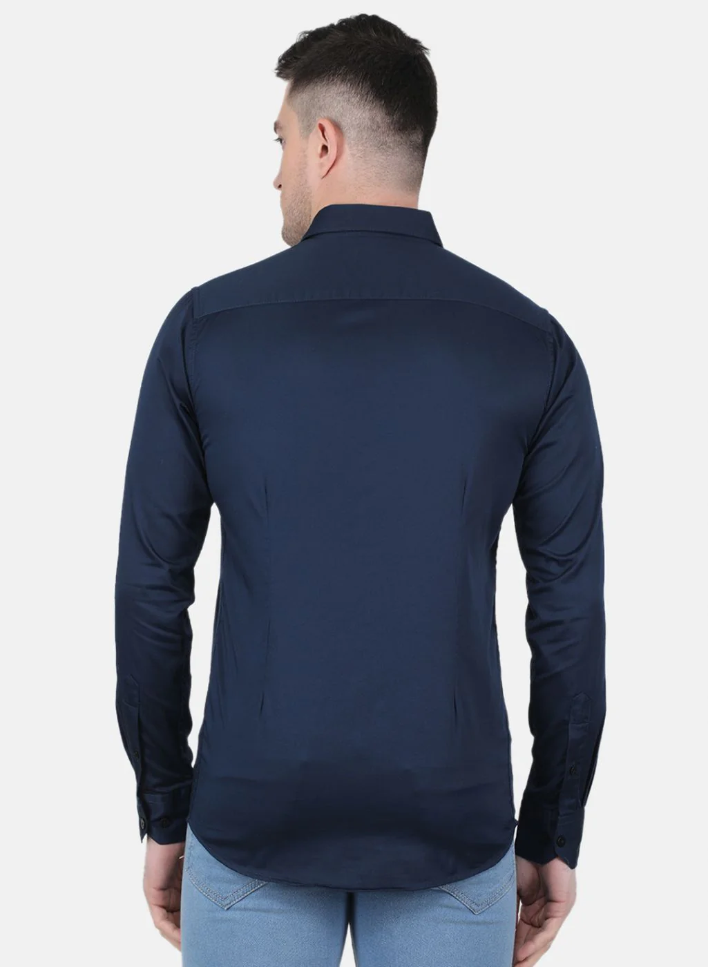 Men NAvy Blue Solid Shirt - Image 3