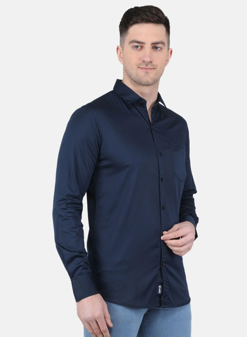 Men NAvy Blue Solid Shirt - Image 6