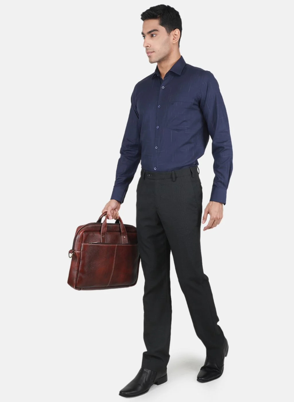 Men NAvy Blue Solid Shirt - Image 4