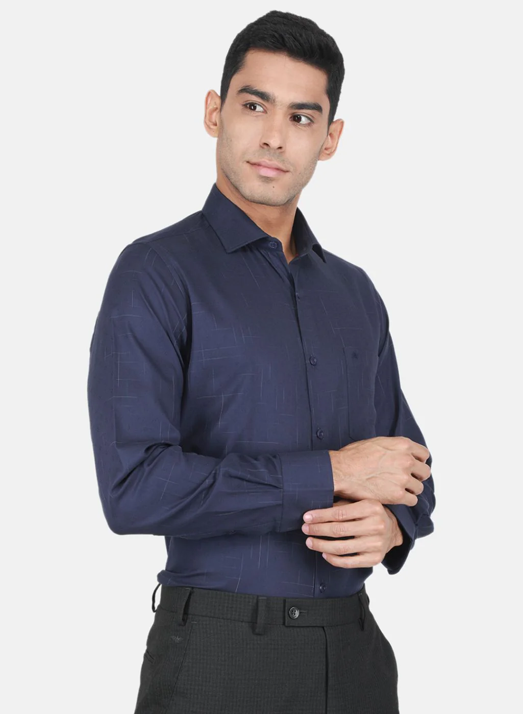 Men NAvy Blue Solid Shirt - Image 6