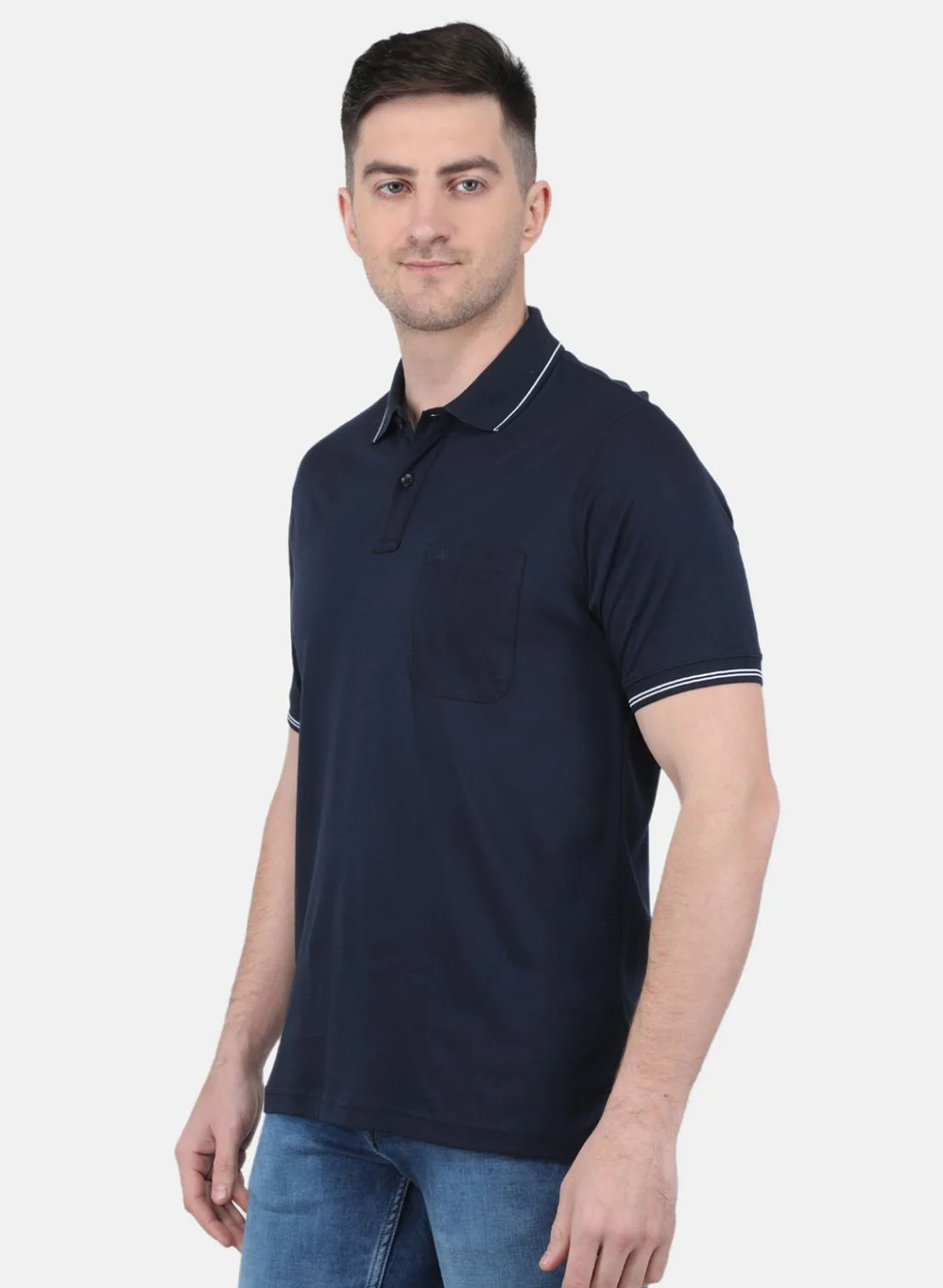 Men NAvy Blue Solid T-Shirt - Image 2