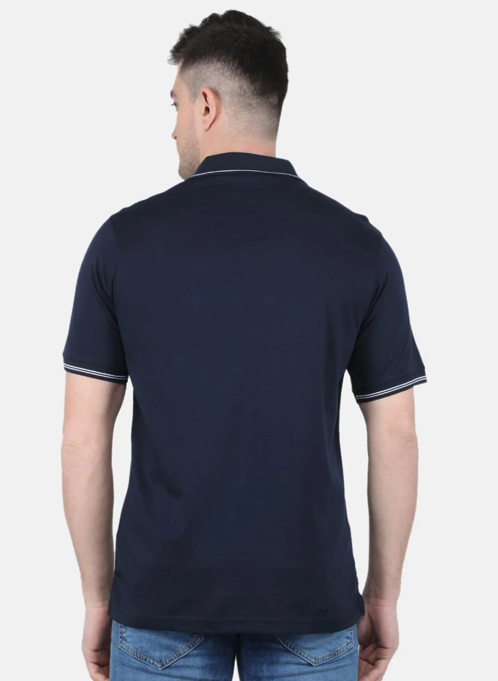 Men NAvy Blue Solid T-Shirt - Image 3