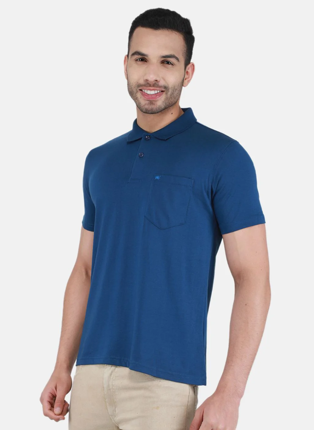 Men NAvy Blue Solid T-Shirt - Image 2