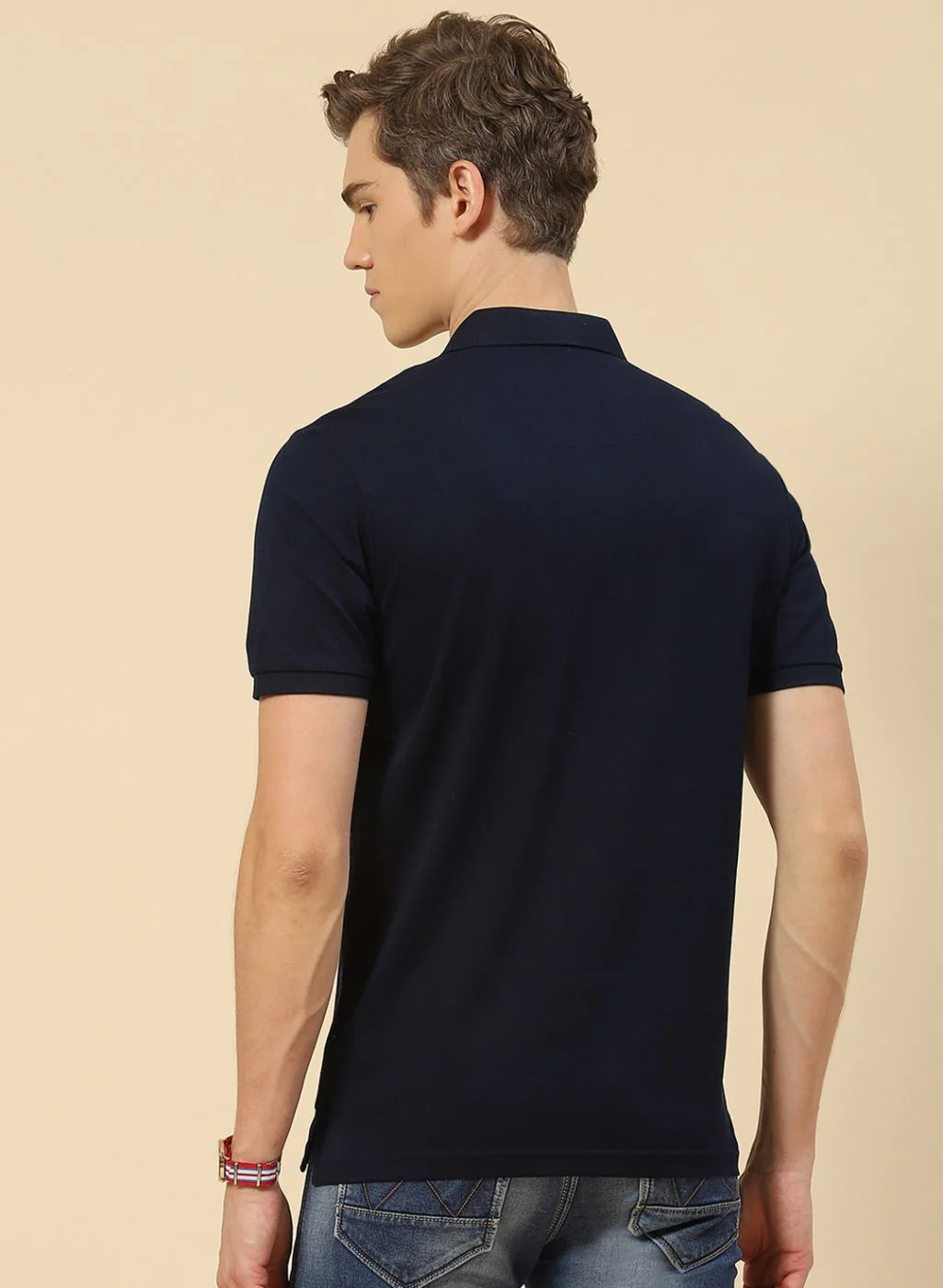 Men NAvy Blue Solid T-Shirt - Image 4
