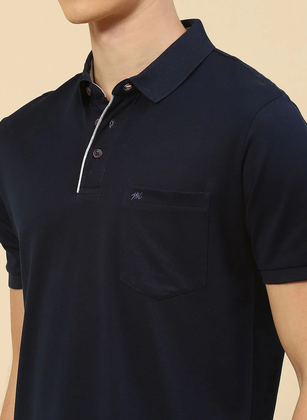 Men NAvy Blue Solid T-Shirt - Image 6