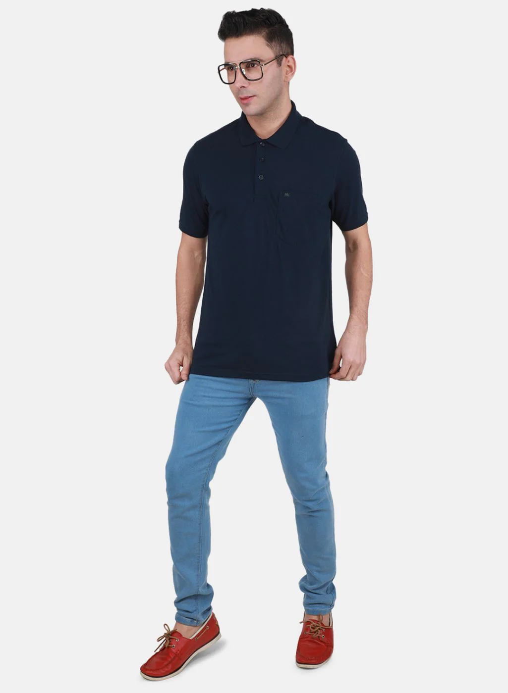 Men NAvy Blue Solid T-Shirt - Image 4
