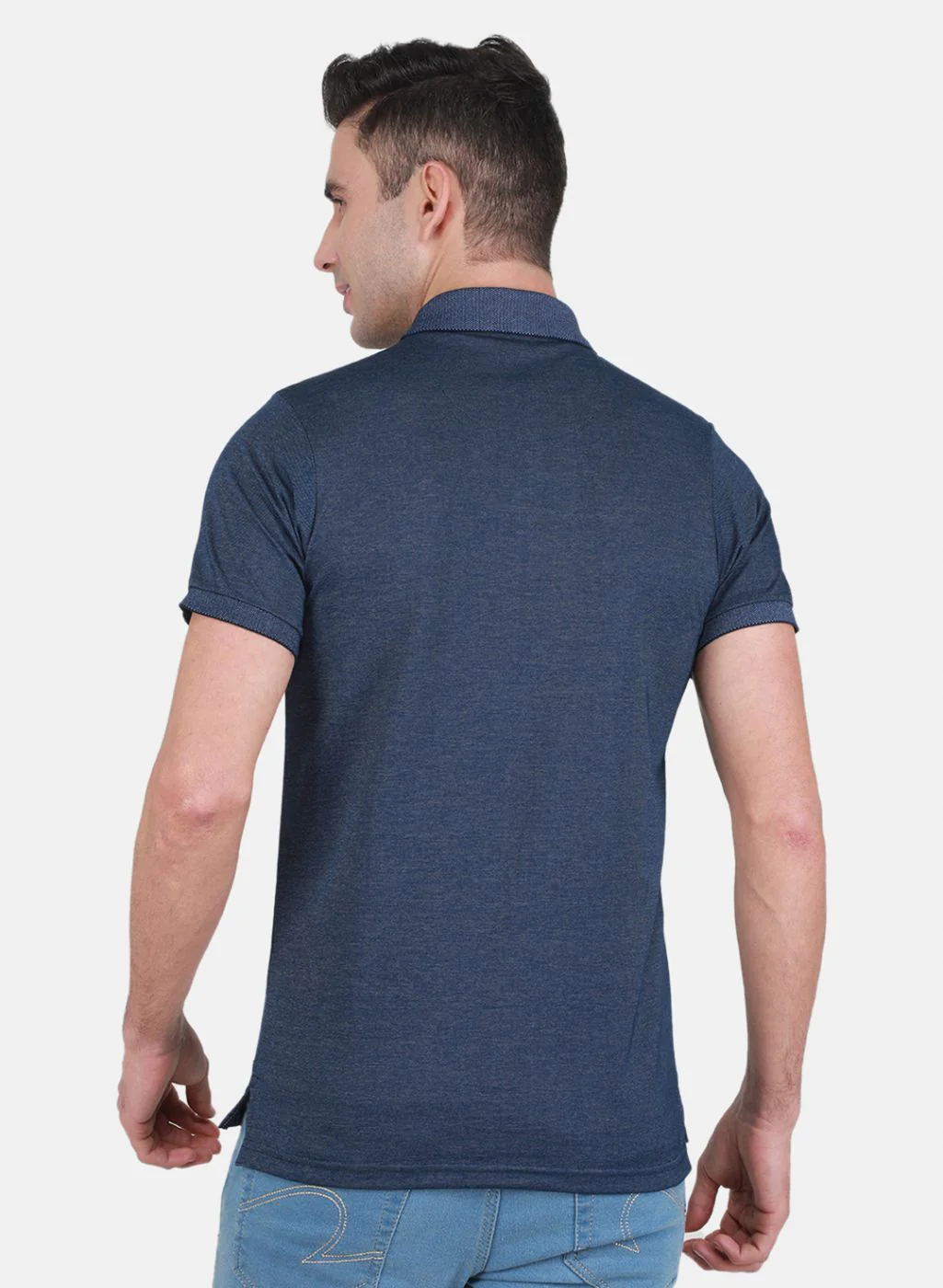 Men NAvy Blue Solid T-Shirt - Image 3