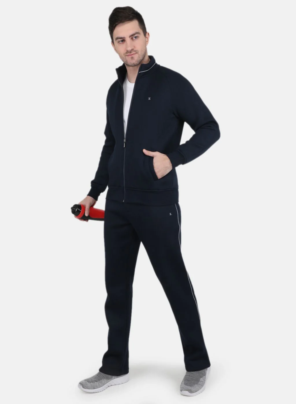 Men NAvy Blue Solid Tracksuit - Image 4
