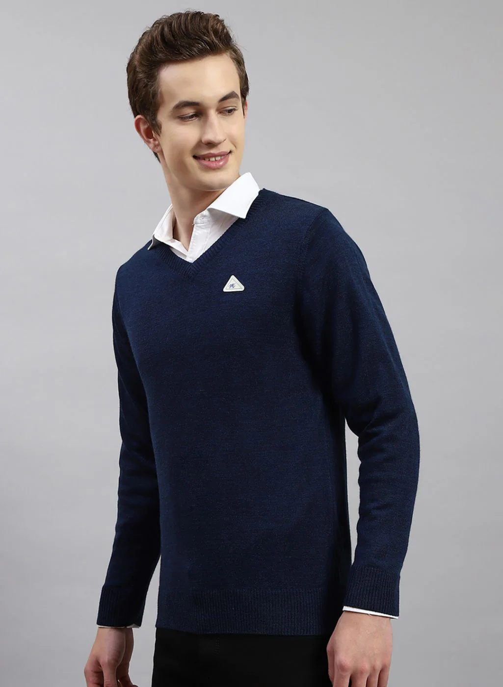 Men NAvy Blue Solid Wool blend Pullover - Image 3