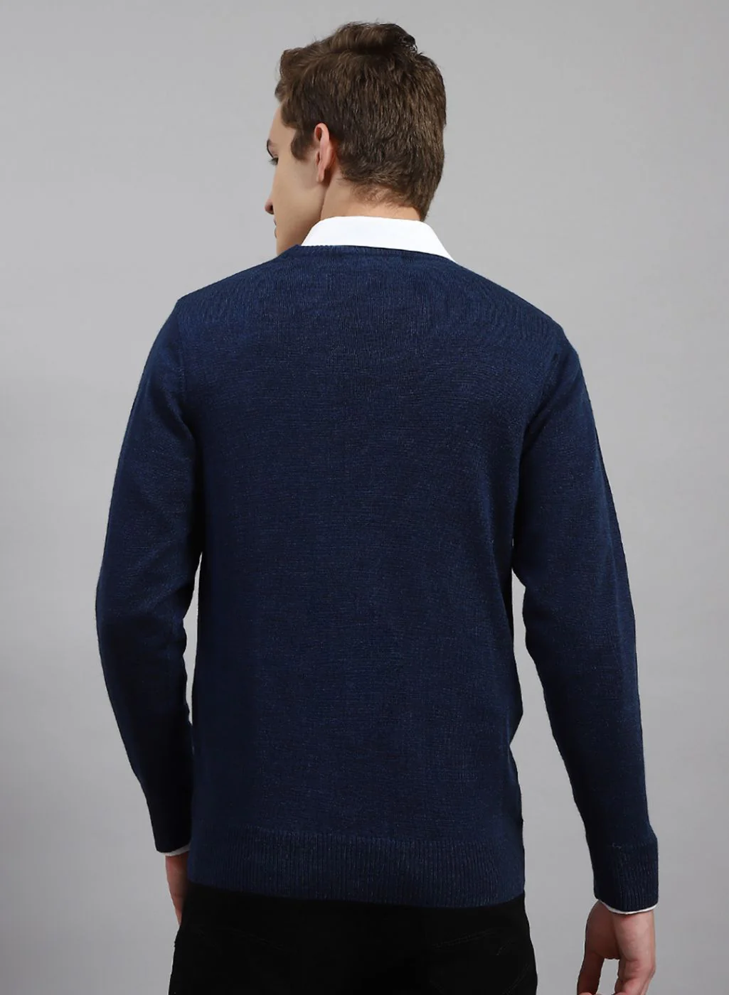 Men NAvy Blue Solid Wool blend Pullover - Image 5