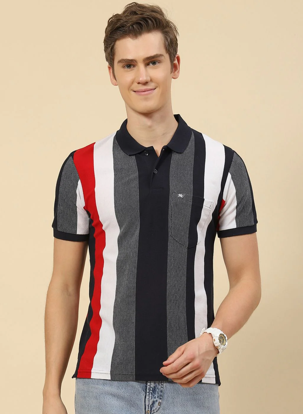Men NAvy Blue Stripe T-Shirt - Image 2