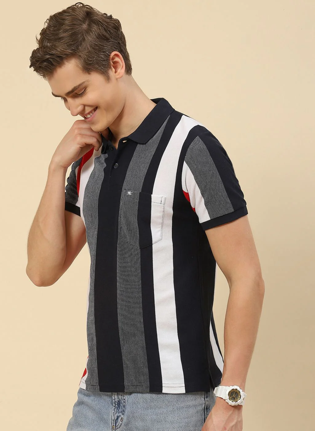 Men NAvy Blue Stripe T-Shirt - Image 3