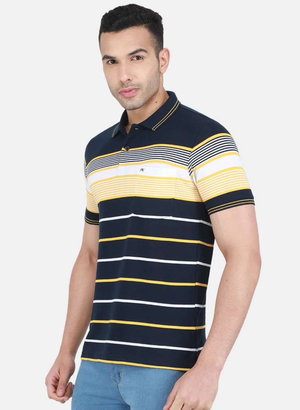 Men NAvy Blue Stripe T-Shirt - Image 2