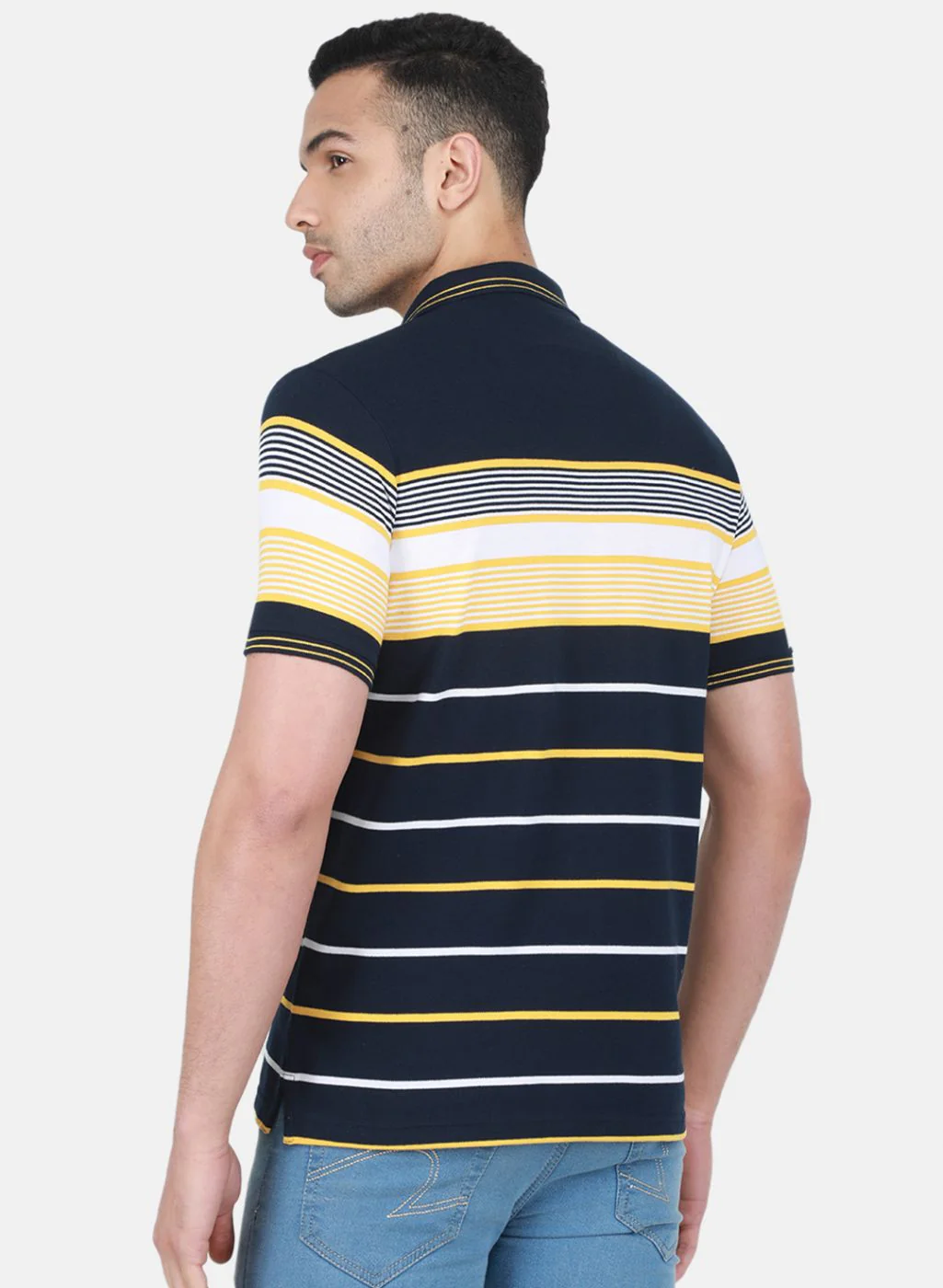 Men NAvy Blue Stripe T-Shirt - Image 3