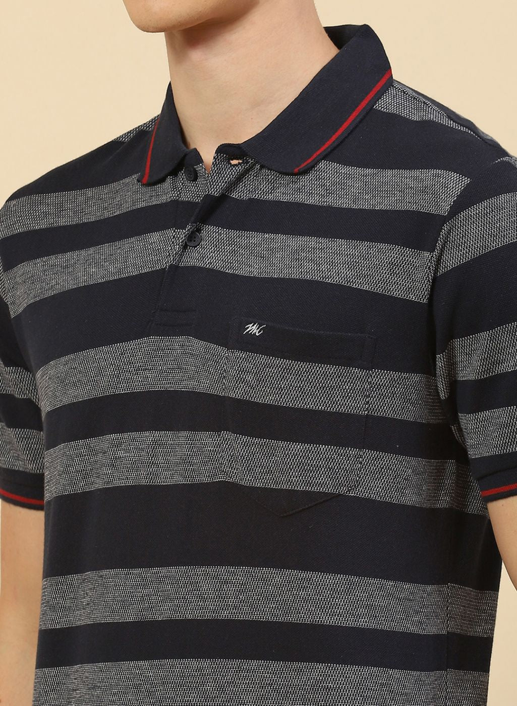 Men NAvy Blue Stripe T-Shirt - Image 6