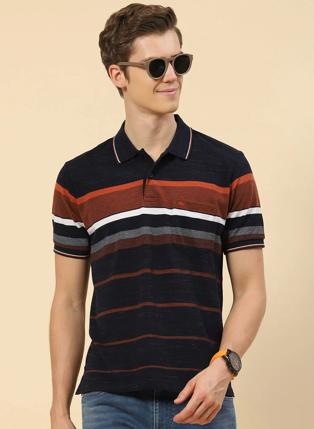 Men NAvy Blue Stripe T-Shirt - Image 2