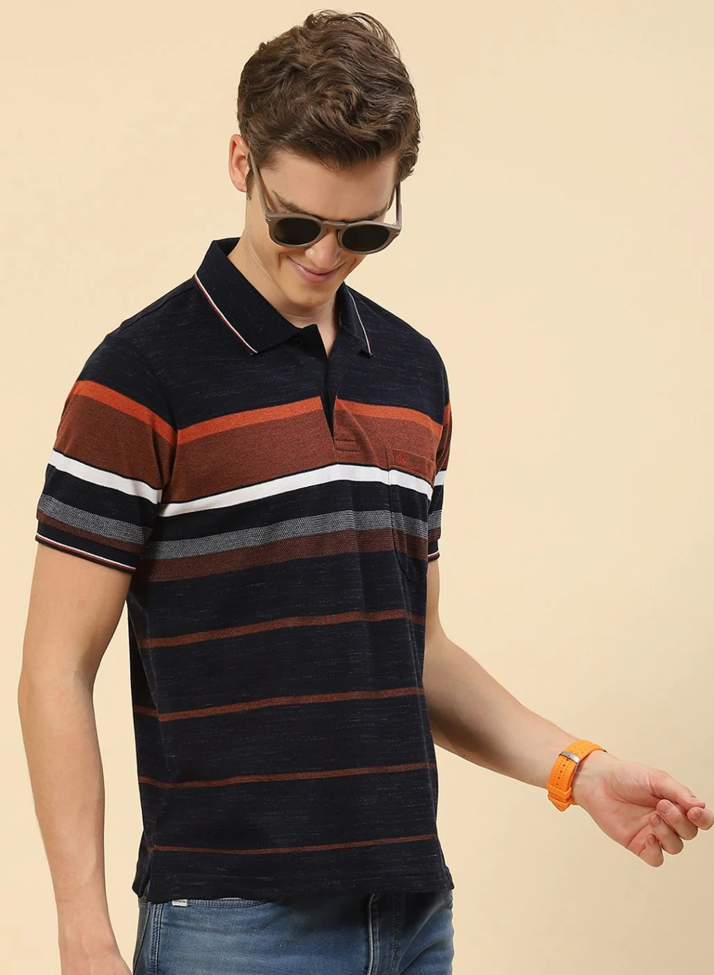 Men NAvy Blue Stripe T-Shirt - Image 4