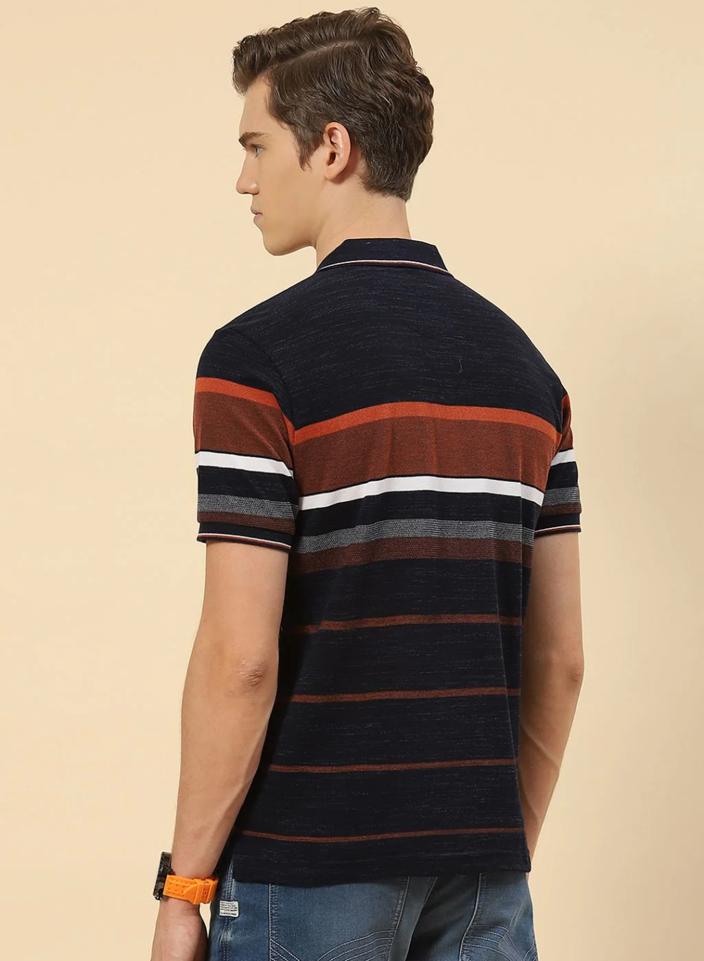 Men NAvy Blue Stripe T-Shirt - Image 5