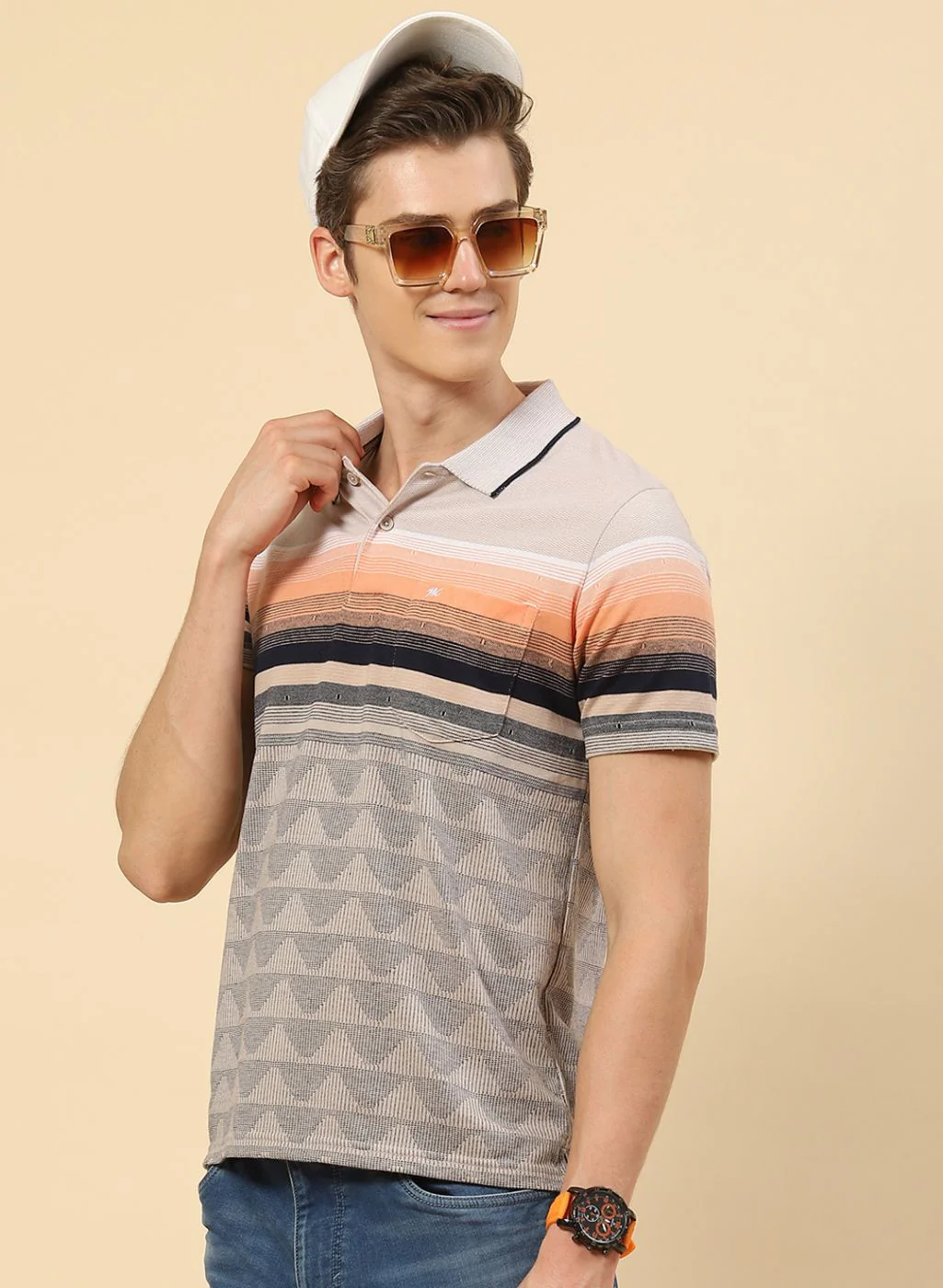 Men NAvy Blue Stripe T-Shirt - Image 2
