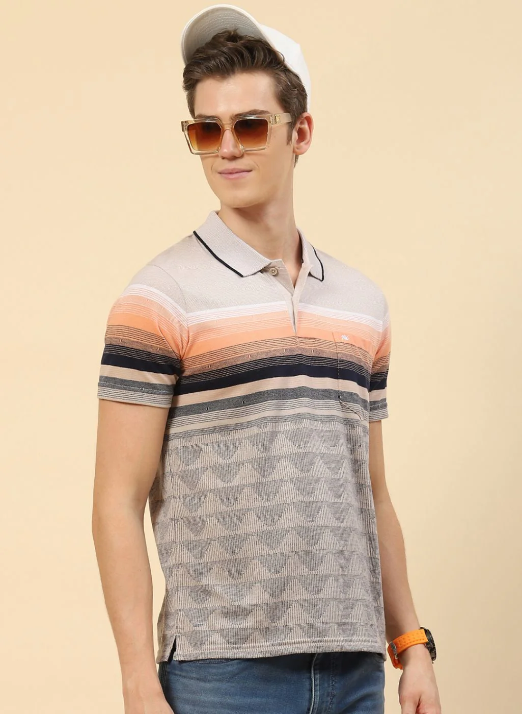 Men NAvy Blue Stripe T-Shirt - Image 3