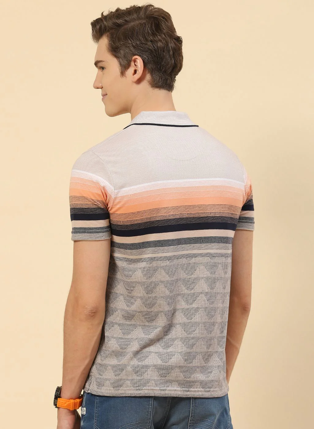 Men NAvy Blue Stripe T-Shirt - Image 4