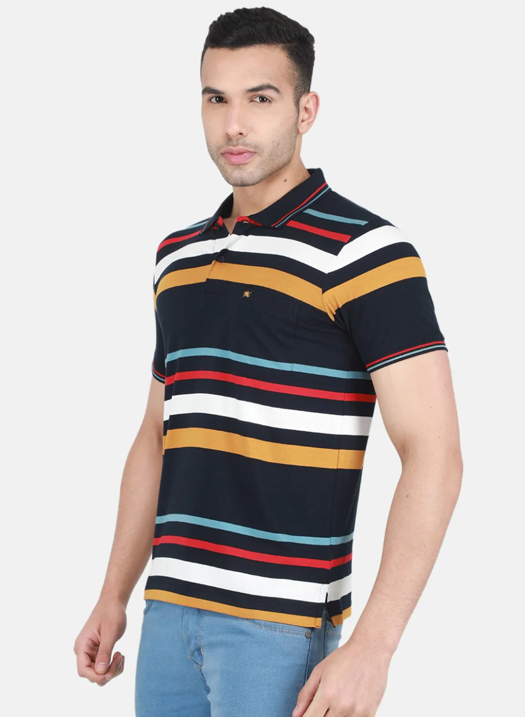 Men NAvy Blue Stripe T-Shirt - Image 2